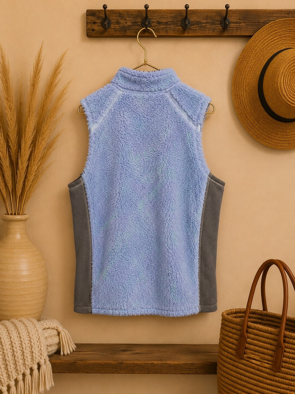 Southern Marsh Womens Blue Sherpa Fleece Vest with Gray Trim - Picture 2 of 2